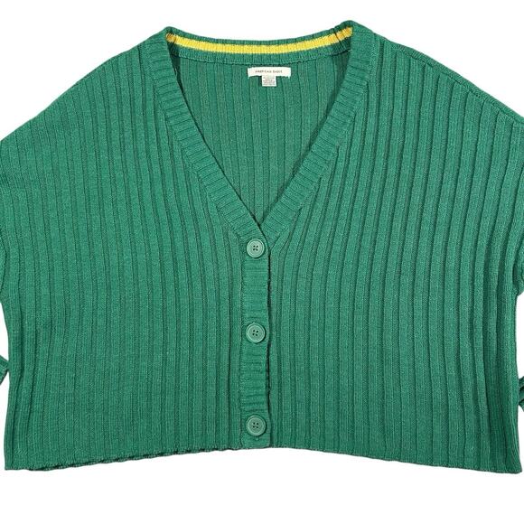 AMERICAN EAGLE Womens Sz XL Green Boxy Cropped Knit Ribbed Cardigan Sweater - Picture 5 of 16